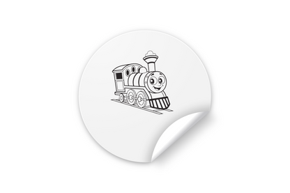 Sticker avec locomotive joyeuse au design ferroviaire minimaliste et épuré