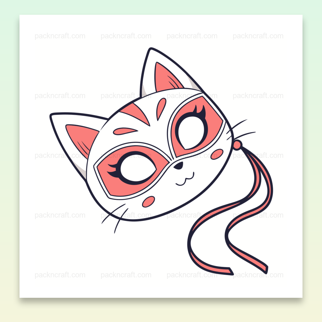 Illustration kawaii d'un chat en masque, idéale pour le DIY