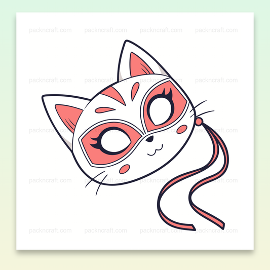 Illustration kawaii d'un chat en masque, idéale pour le DIY