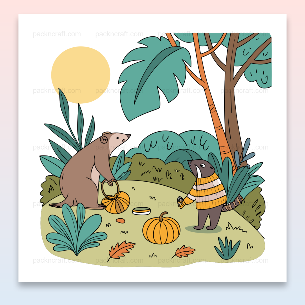 Ours partageur et loutre dans une scène automnale, illustration vectorielle pour DIY.