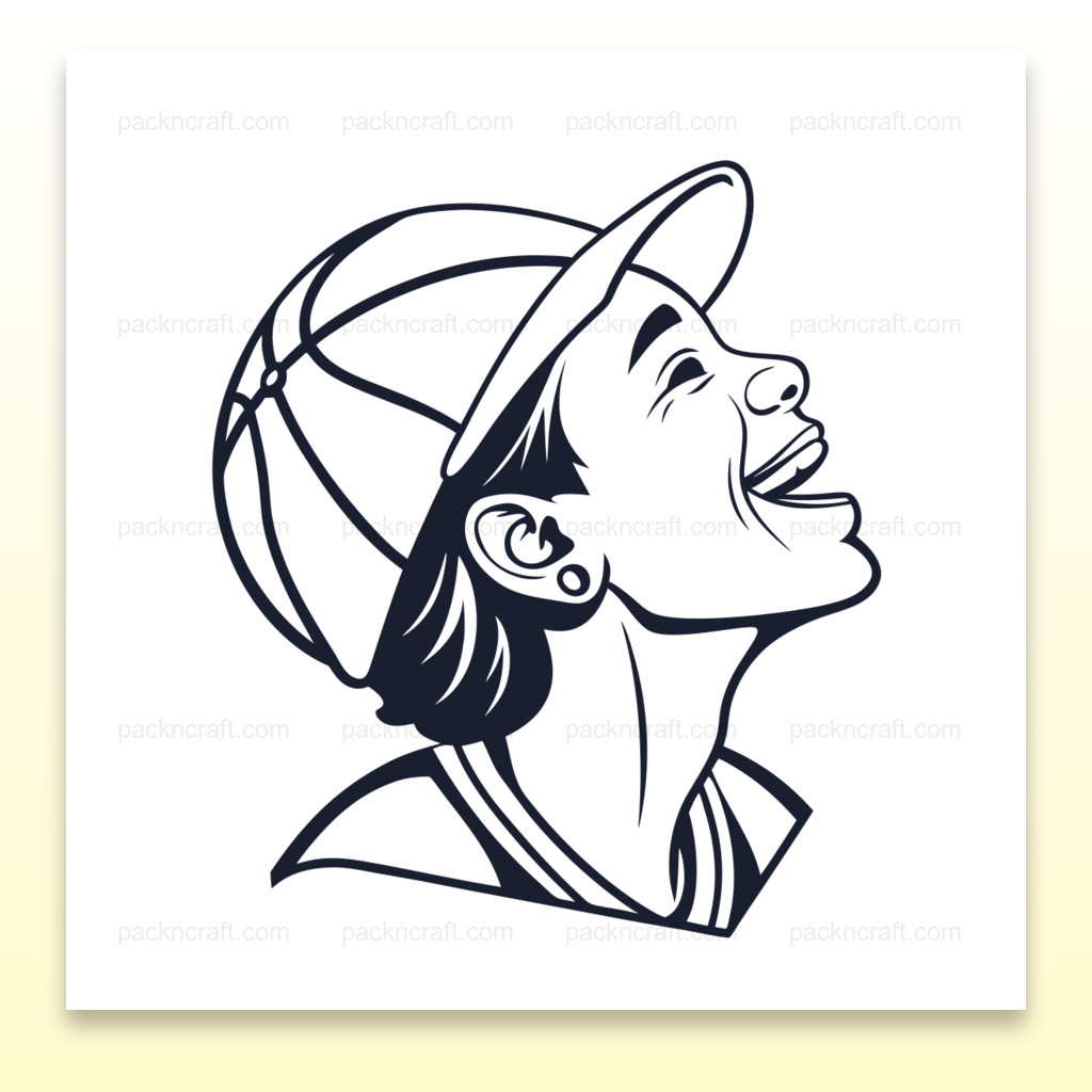 Illustration de jeune rieur en casquette, line art dynamique pour projets créatifs