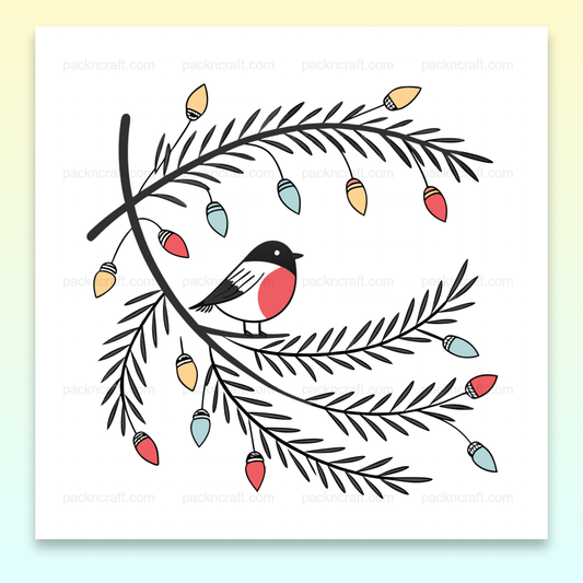 Illustration d'un oiseau avec guirlande lumineuse, design pour projets festifs et décoratifs
