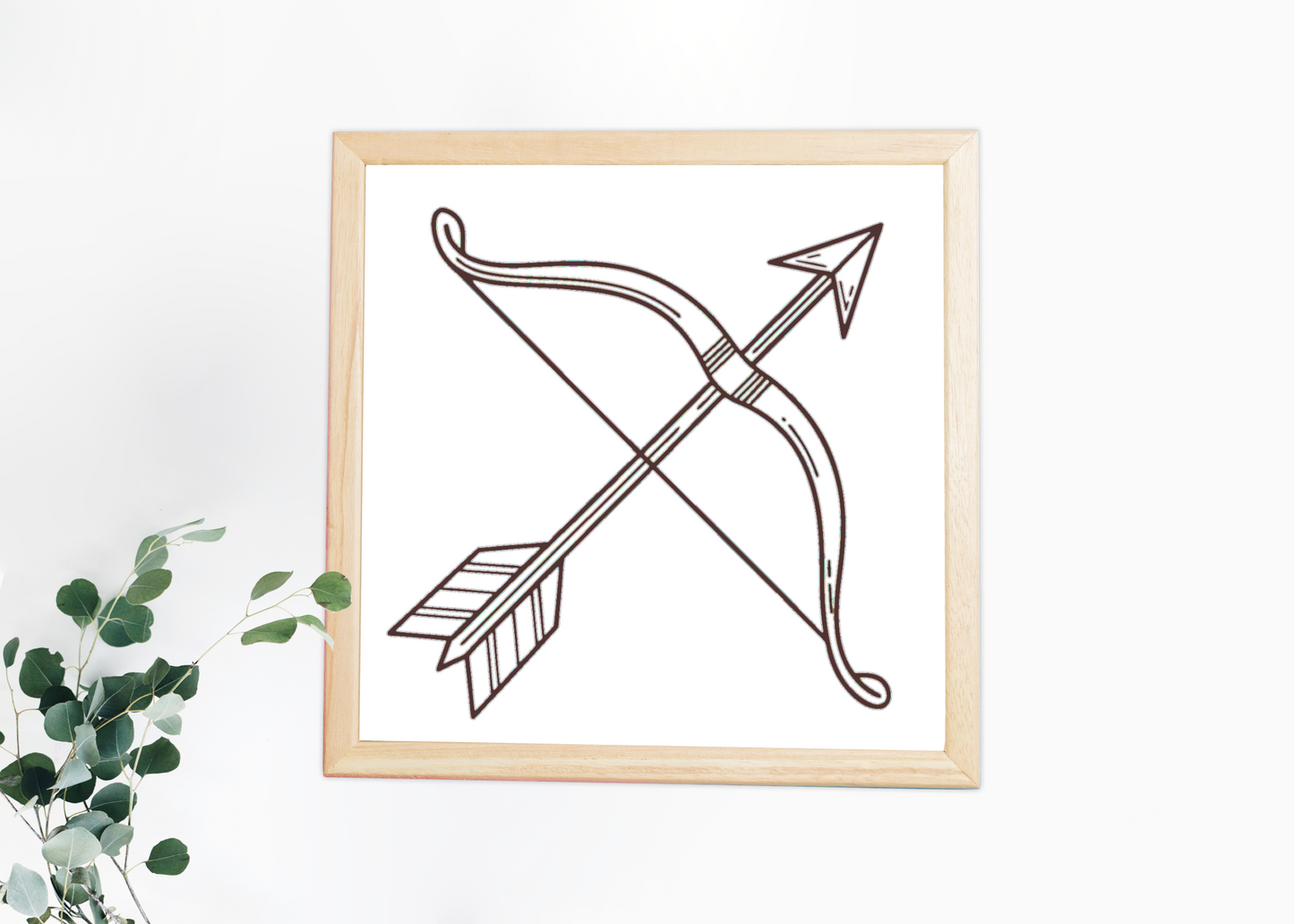Cadre avec un motif aventure arc et flèche style dessin sur fond blanc
