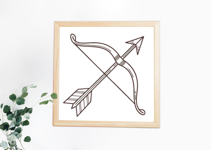 Cadre avec un motif aventure arc et flèche style dessin sur fond blanc