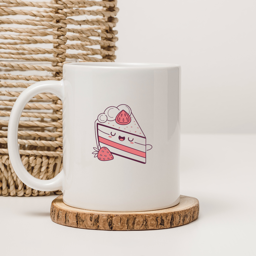 Illustration de gâteau kawaii sur mug pour personnalisation