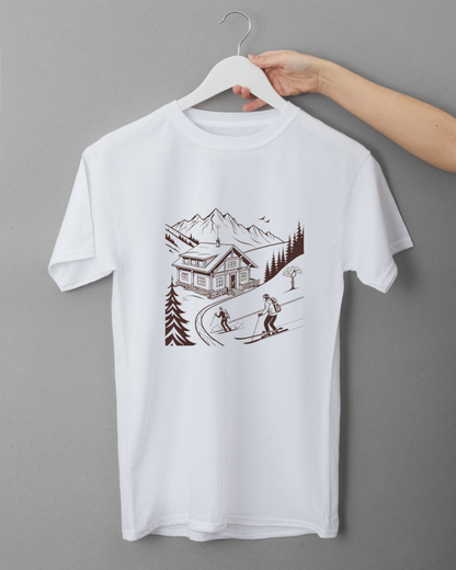 Illustration rétro de ski sur t-shirt, look nostalgique