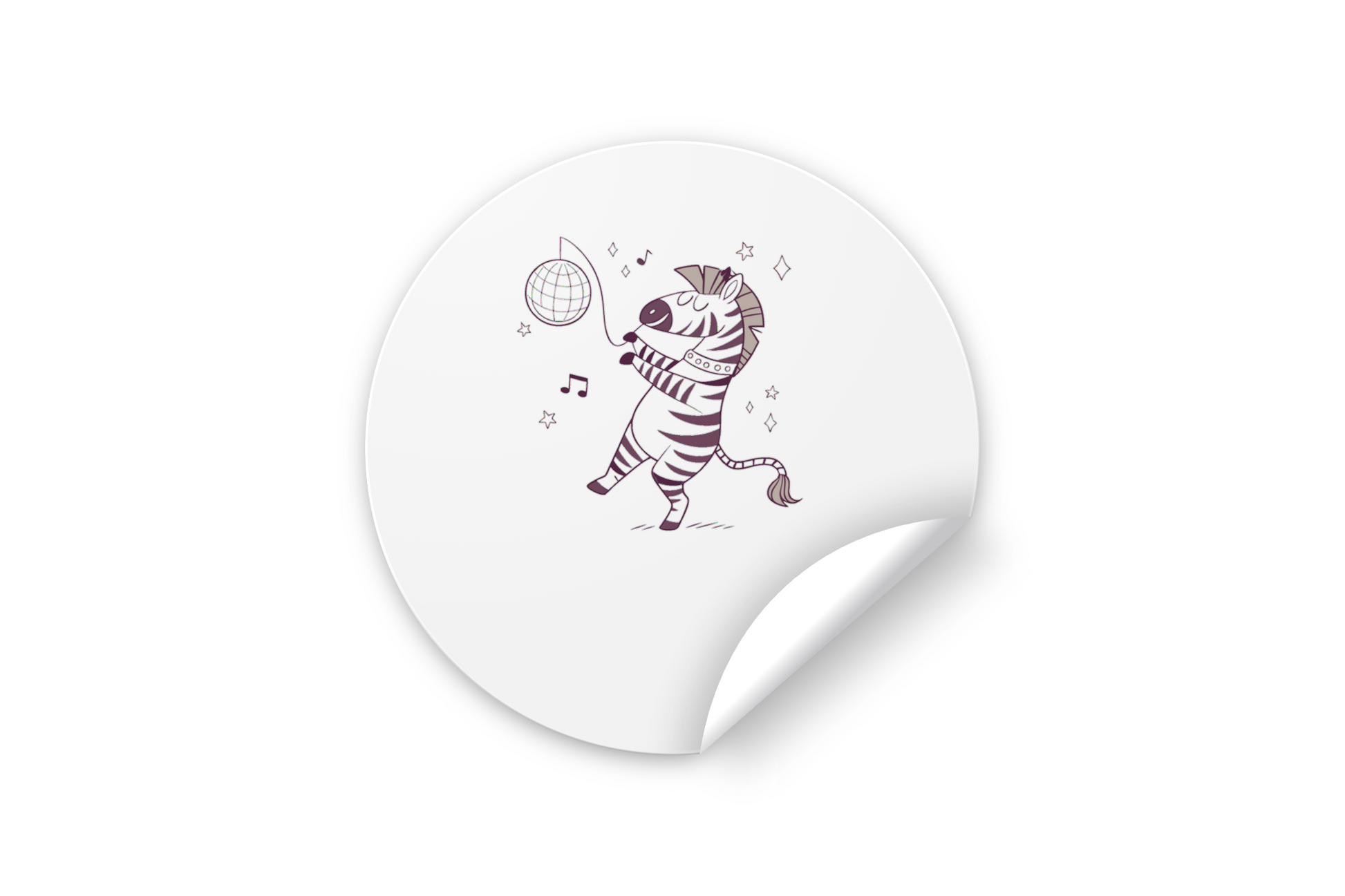 Sticker avec zèbre dansant et ambiance disco pour un thème animalier ludique