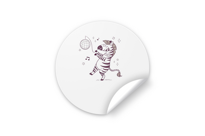Sticker avec zèbre dansant et ambiance disco pour un thème animalier ludique