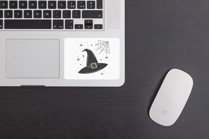 Sticker au style Halloween avec chapeau de sorcière et toile d'araignée effrayante