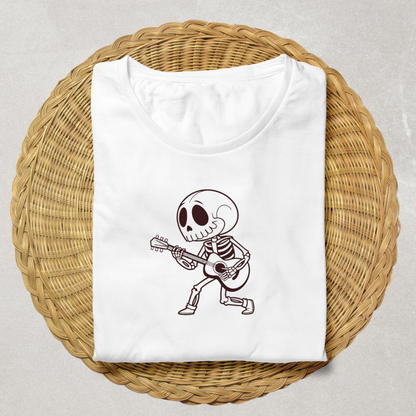 T-shirt cool avec squelette jouant de la guitare style doodle pour Halloween