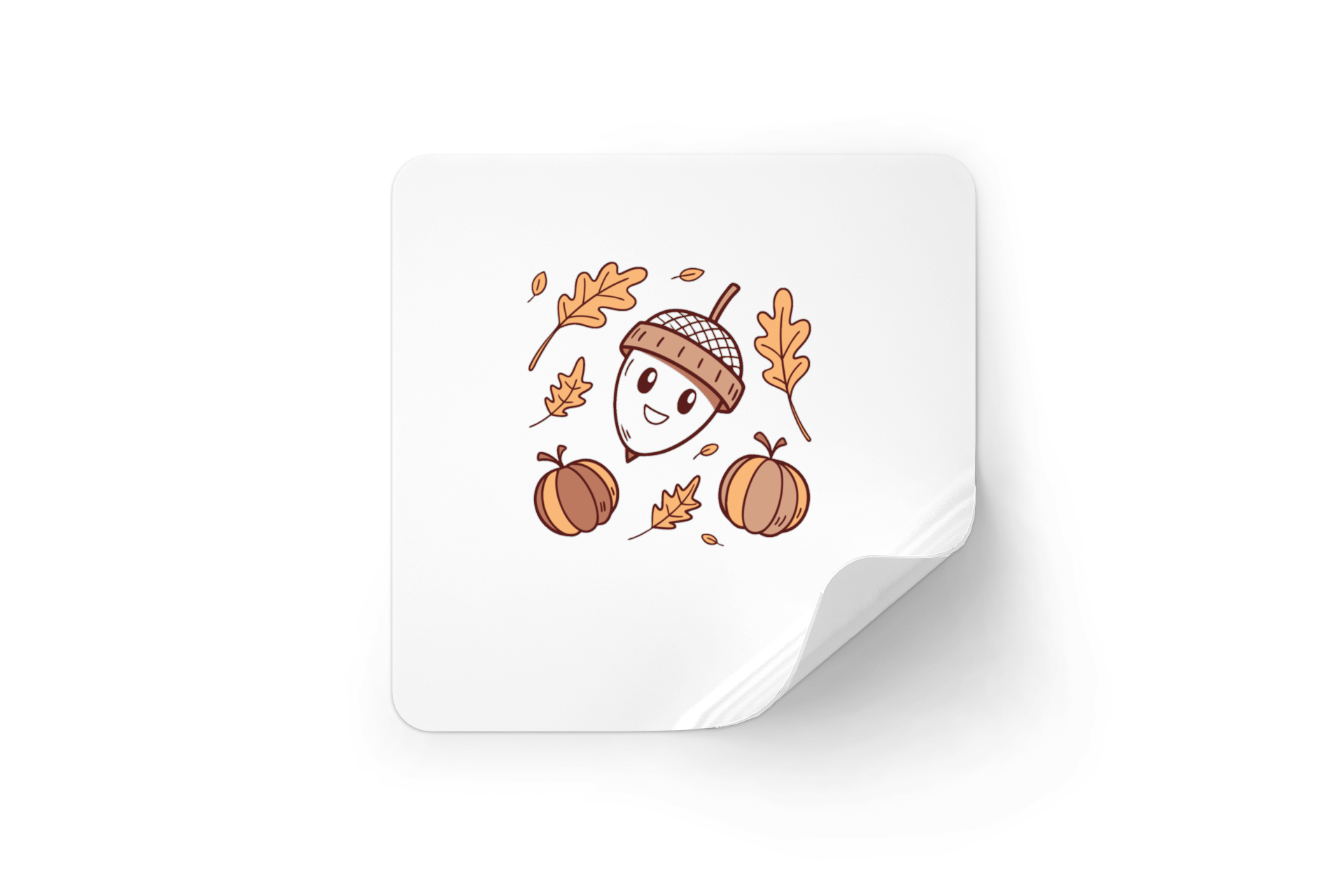 Sticker avec un gland souriant, dans des tons pastels pour une ambiance forestière