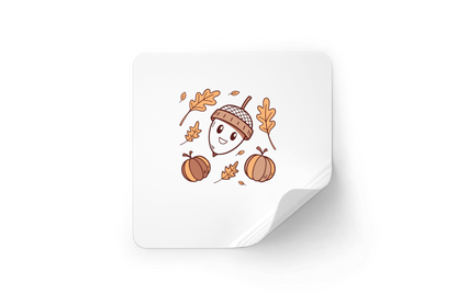 Sticker avec un gland souriant, dans des tons pastels pour une ambiance forestière