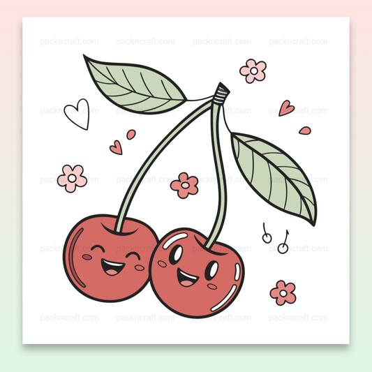Illustration de cerises heureuses en SVG, idéale pour papeterie et projets DIY.