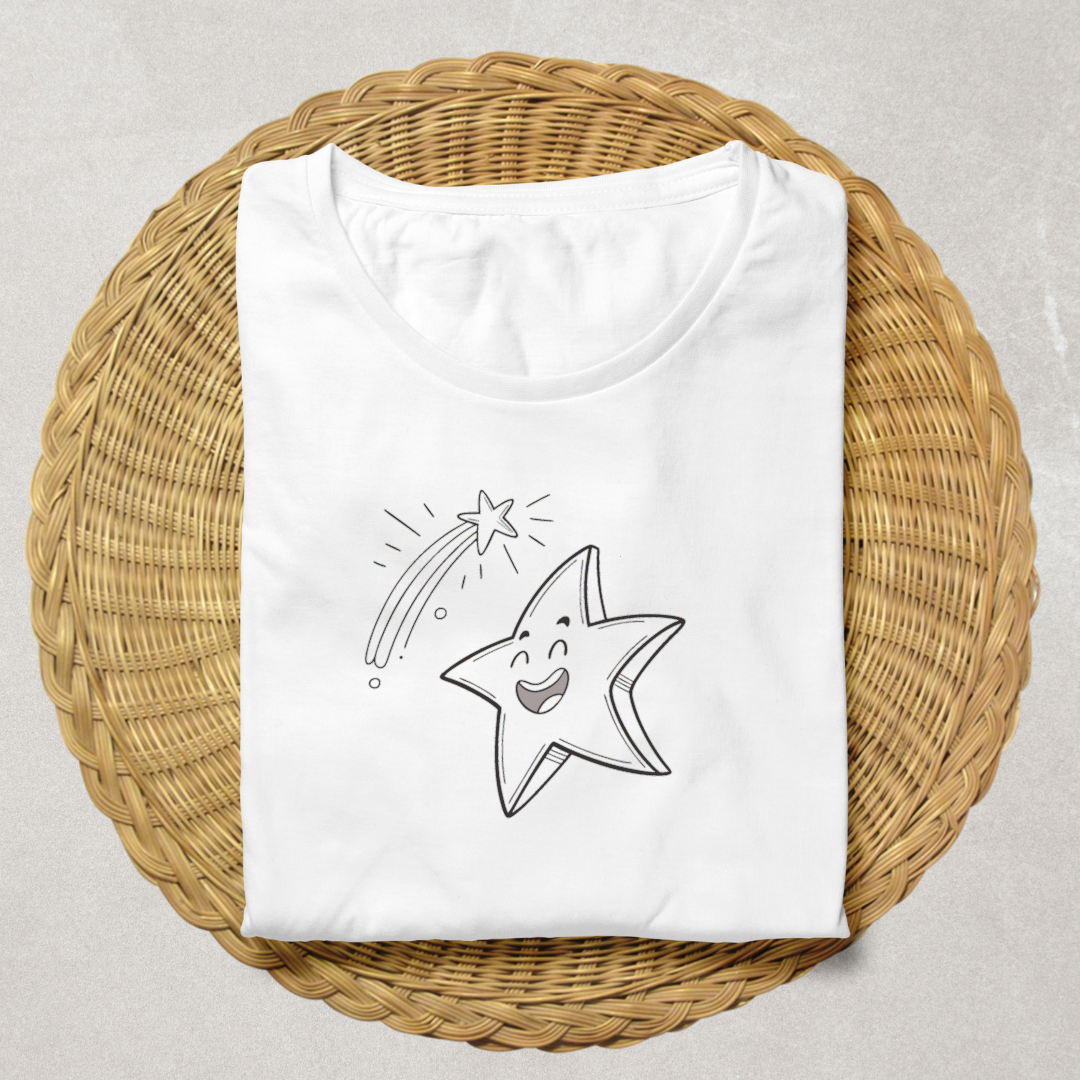 T-shirt avec design d'étoile filante minimaliste sur fond de ciel étoilé