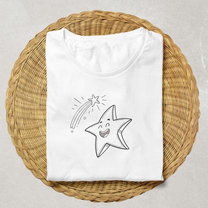 T-shirt avec design d'étoile filante minimaliste sur fond de ciel étoilé