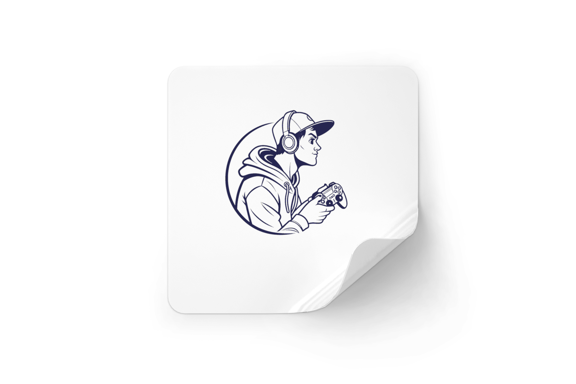 Sticker de gamer concentré avec casque, idéal pour déco geek., T-shirt avec illustration de gamer et casque, parfait pour fans., Illustration de gamer et casque, touche moderne pour déco., Cadre avec motif de gamer au casque, ajoute un style cool à la chambre., Mug avec design de gamer et casque, idée cadeau pour passionnés.