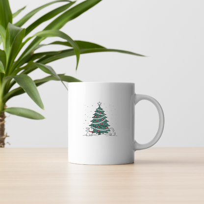 Mug décoré de lapins festifs et sapin style doodle parfait pour l'hiver magique