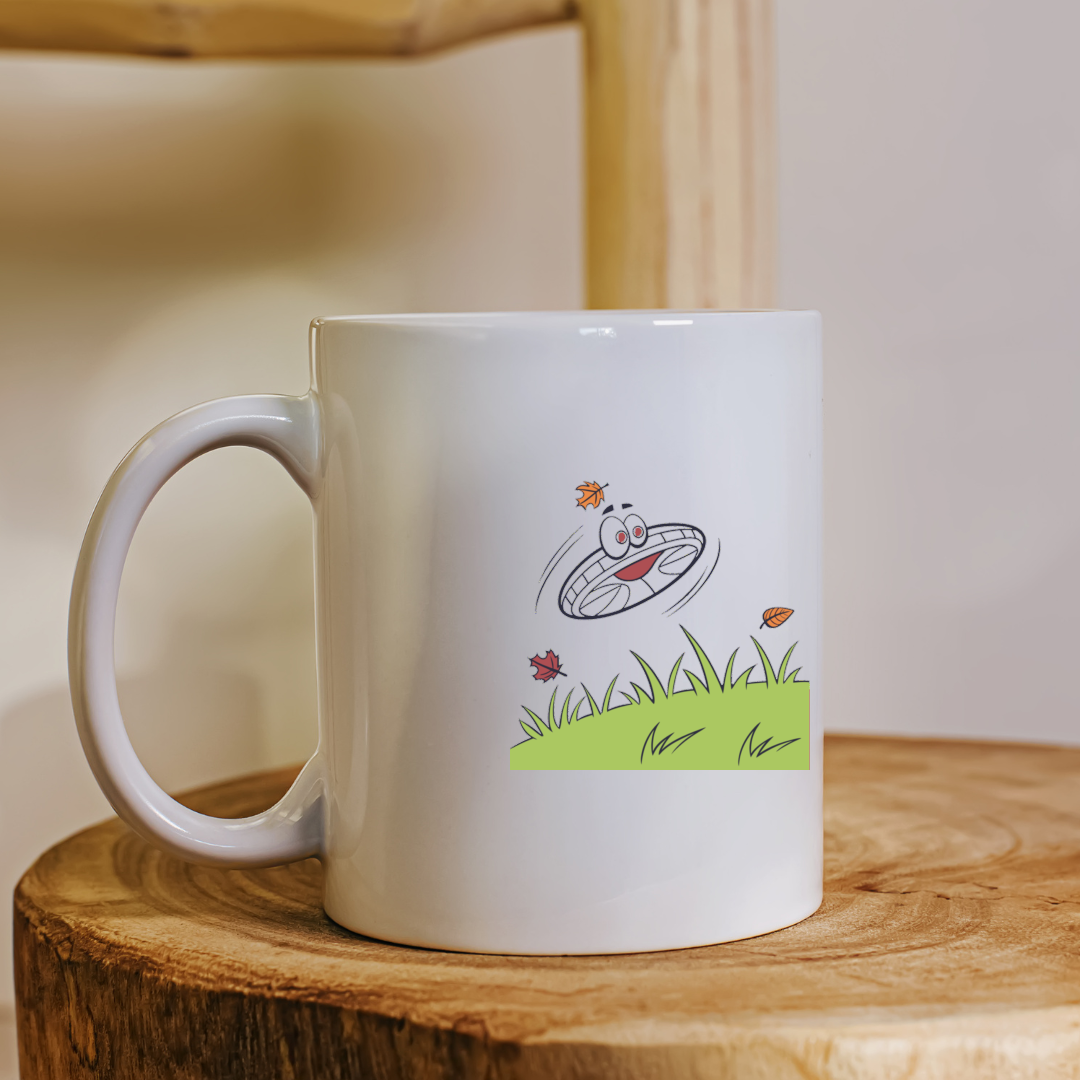 Mug avec motif doodle frisbee aventurier en vol