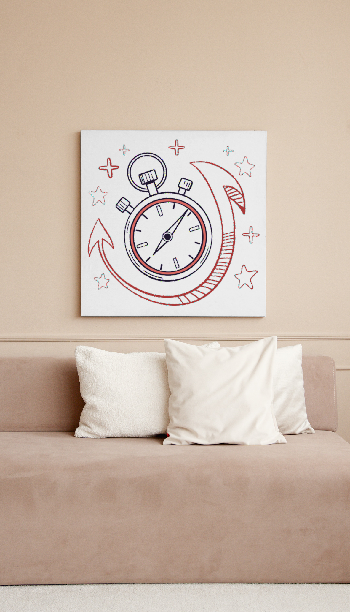 Cadre avec motif espace stylisé, chronomètre cosmique au centre