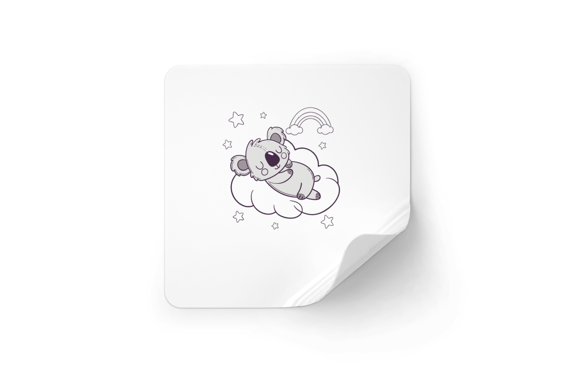 Sticker arborant un koala rêveur dans un style minimaliste sur un thème étoilé