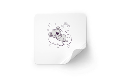 Sticker arborant un koala rêveur dans un style minimaliste sur un thème étoilé