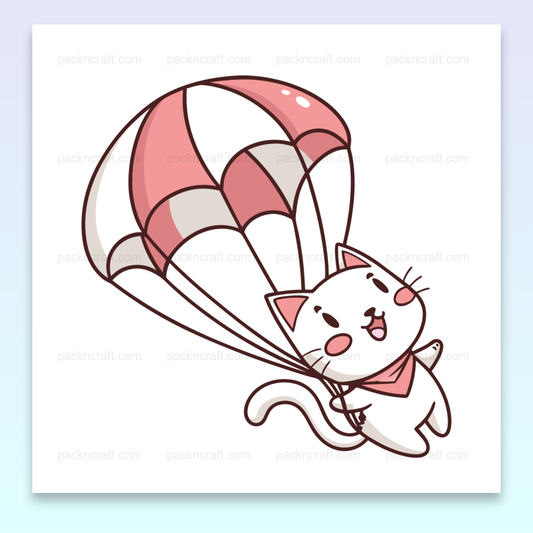 Adorable chat volant avec ballon rouge, idéal pour stickers et déco.