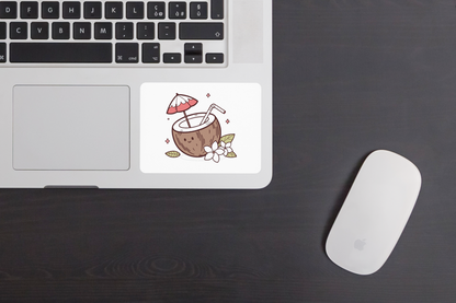 Sticker décoratif avec une noix de coco kawaii à thème tropical