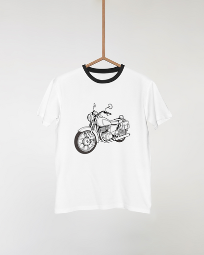 Imprimé de t-shirt moto rétro 1970s, un style unique et nostalgique.