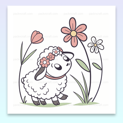 Illustration de mouton fleuri dans un style pastel pour projets créatifs.