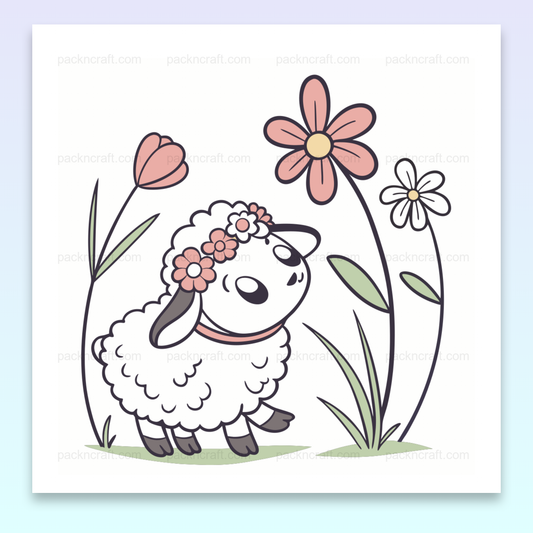 Illustration de mouton fleuri dans un style pastel pour projets créatifs.