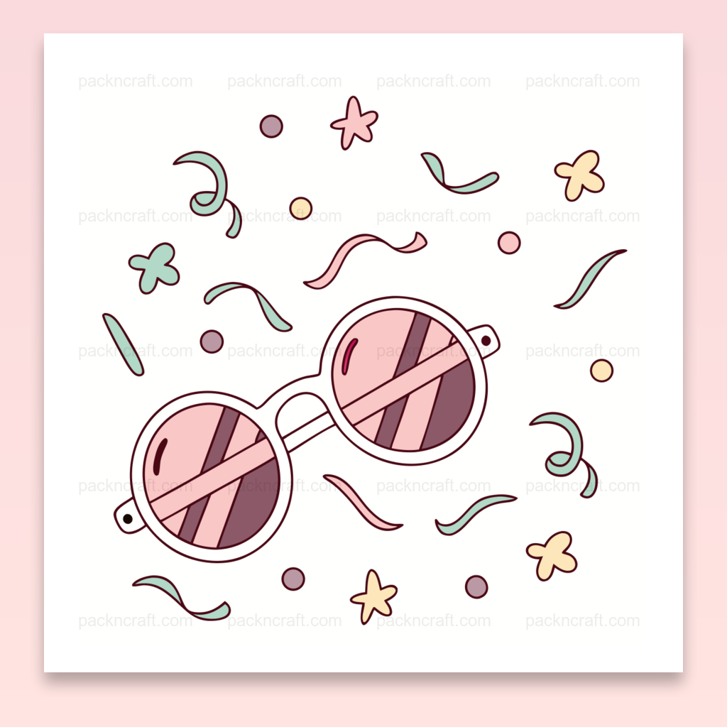 Visuel kawaii de lunettes rondes pour fêtes, idéal DIY et papeterie.