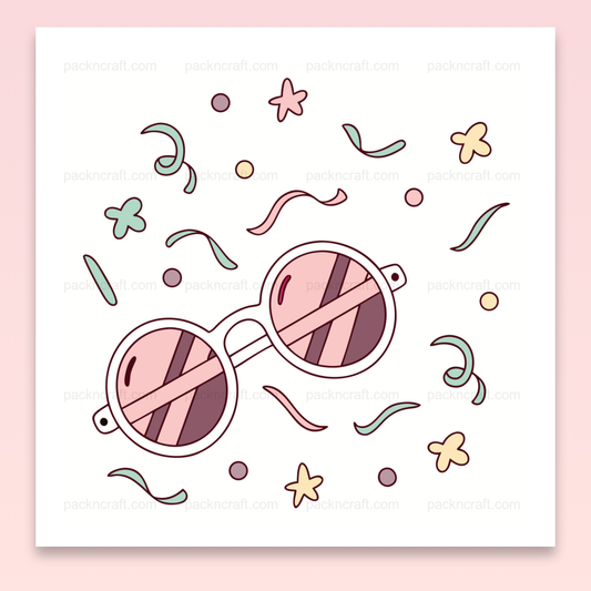 Visuel kawaii de lunettes rondes pour fêtes, idéal DIY et papeterie.