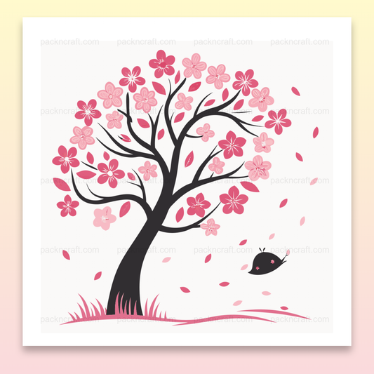 Cerisier fleuri au printemps, illustration numérique SVG pour déco et papeterie
