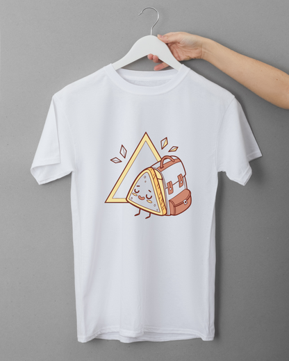T-shirt avec doodle sandwich heureux en randonnée pour thème scolaire en fond amusant