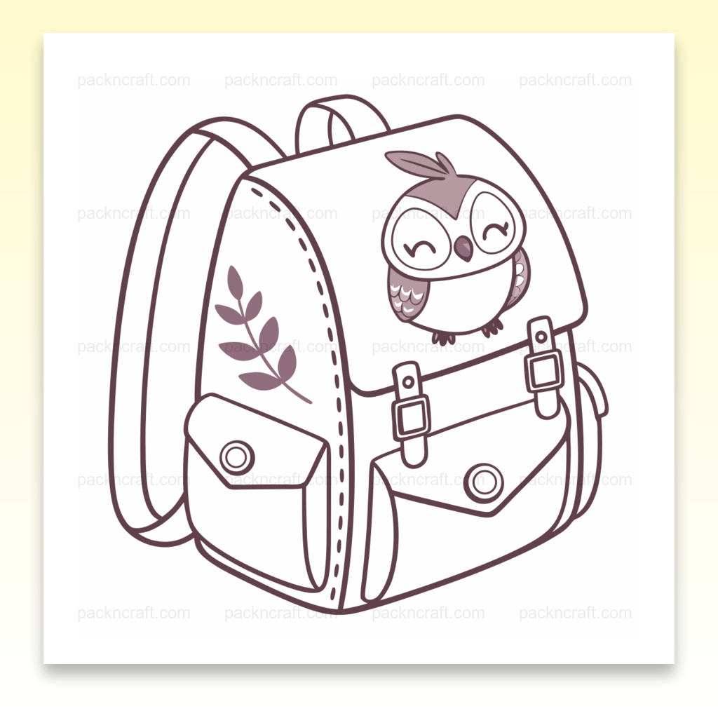 Illustration minimaliste de chouette sur sac à dos, idéal pour papeterie.