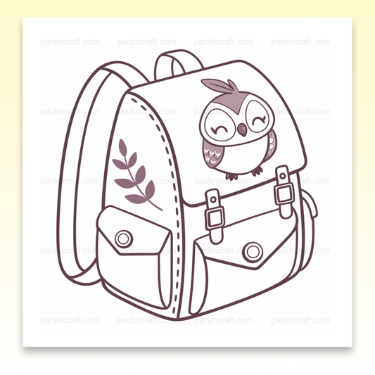 Illustration minimaliste de chouette sur sac à dos, idéal pour papeterie.
