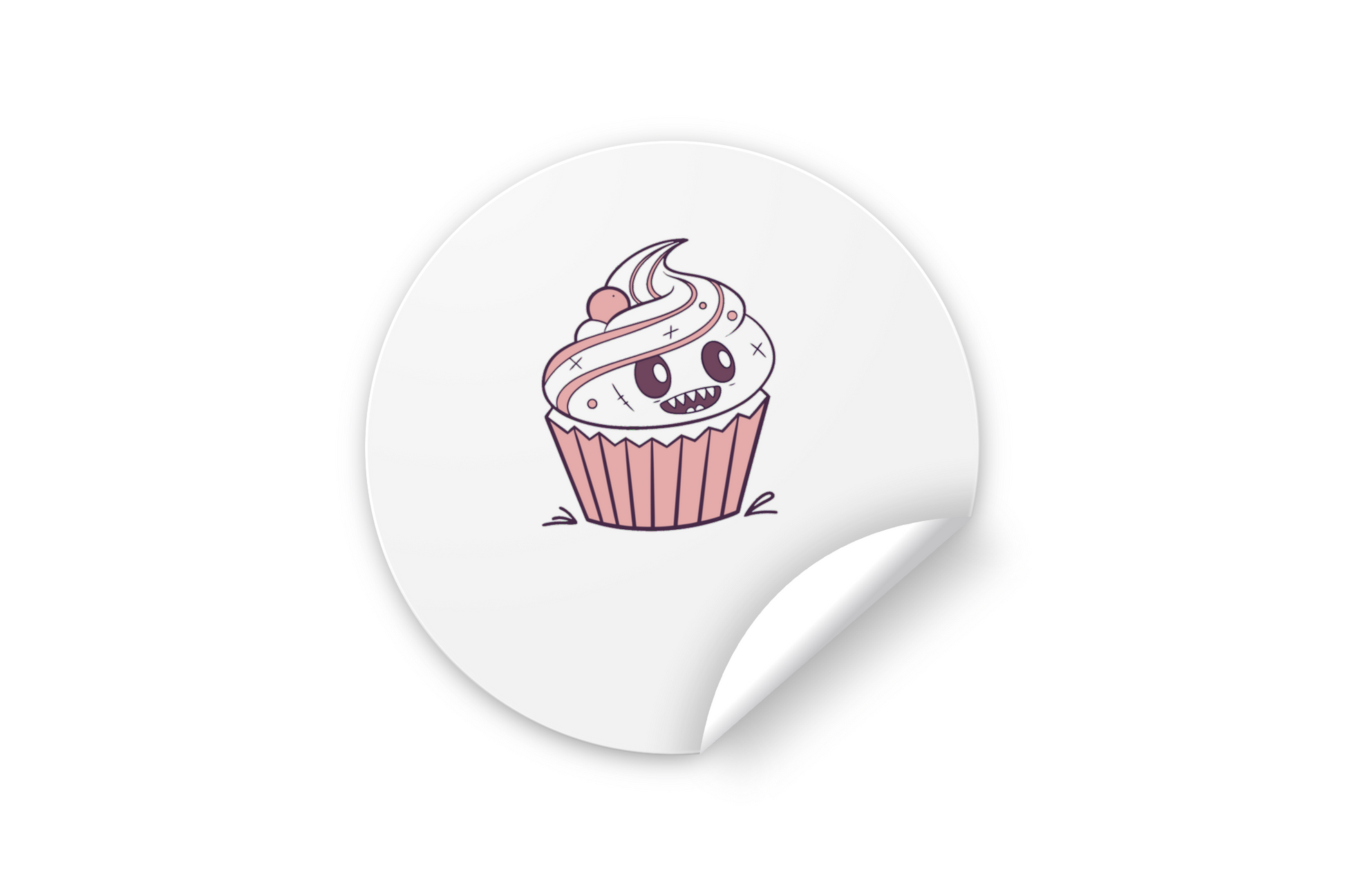 Sticker avec cupcake monstre souriant, design festif et ludique pour amateurs de sucreries