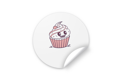 Sticker avec cupcake monstre souriant, design festif et ludique pour amateurs de sucreries