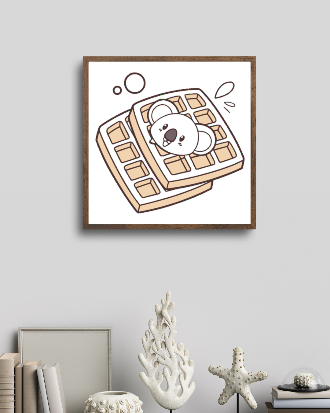 Cadre avec doodle décoratif de koala curieux posé sur une gaufre