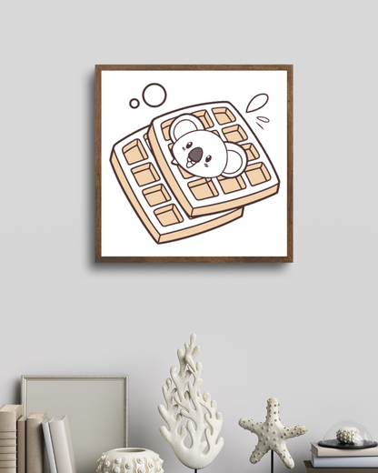 Cadre avec doodle décoratif de koala curieux posé sur une gaufre