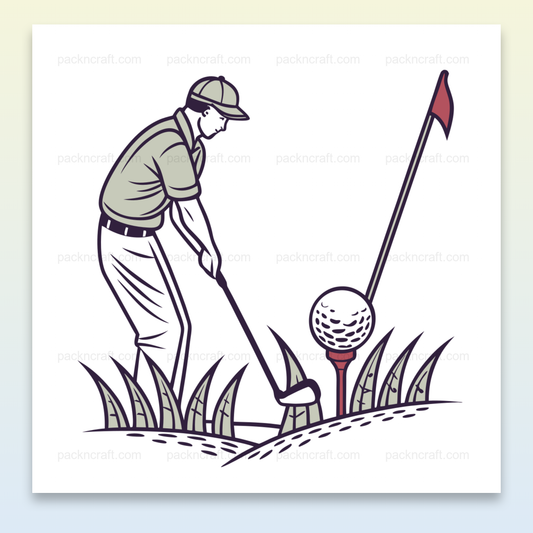 Illustration vectorielle de golfeur concentré, style vintage, idéale pour déco sportive.
