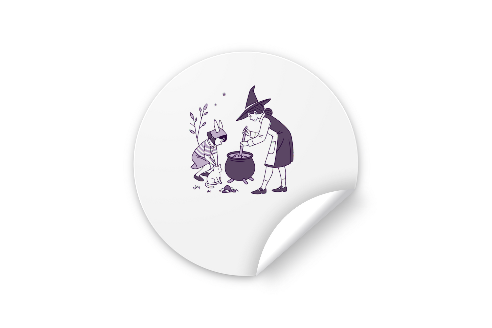 Sticker avec une sorcière enfantine et magique pour une fête à thème Halloween