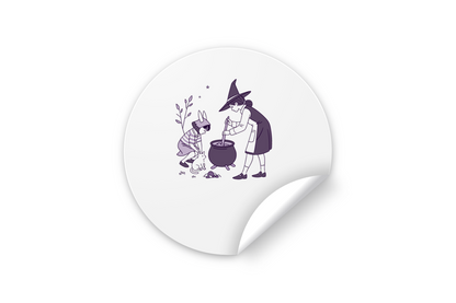 Sticker avec une sorcière enfantine et magique pour une fête à thème Halloween
