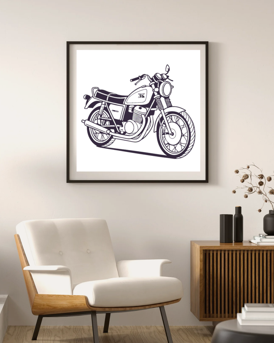 Design de Kawasaki Z1 900 1972 sur cadre pour une touche artistique et vintage.