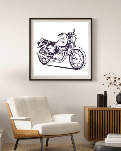 Design de Kawasaki Z1 900 1972 sur cadre pour une touche artistique et vintage.