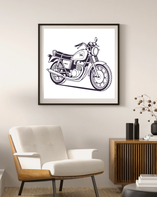 Design de Kawasaki Z1 900 1972 sur cadre pour une touche artistique et vintage.