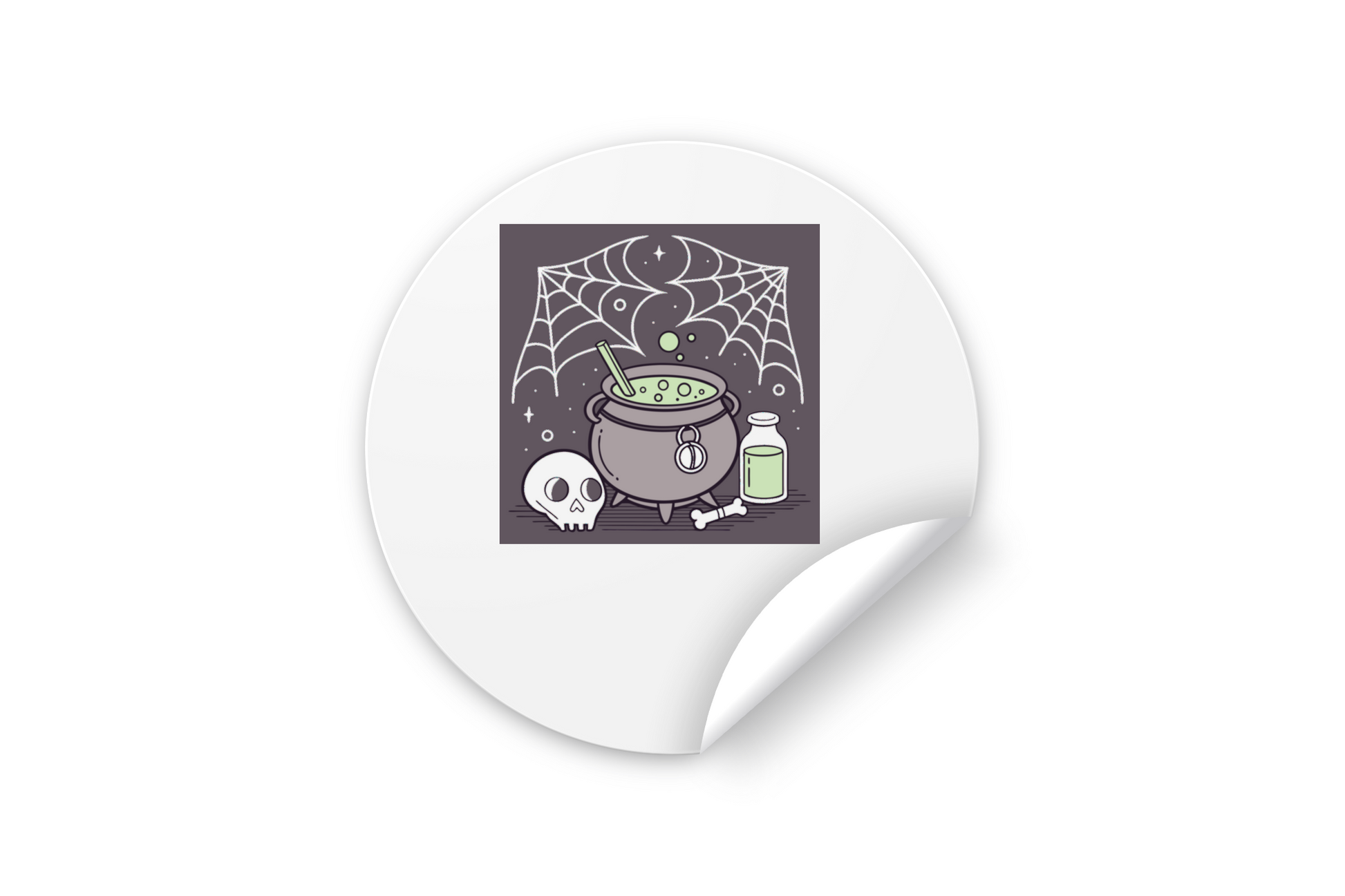 Sticker original avec chaudron magique, style halloween mystérieux et captivant