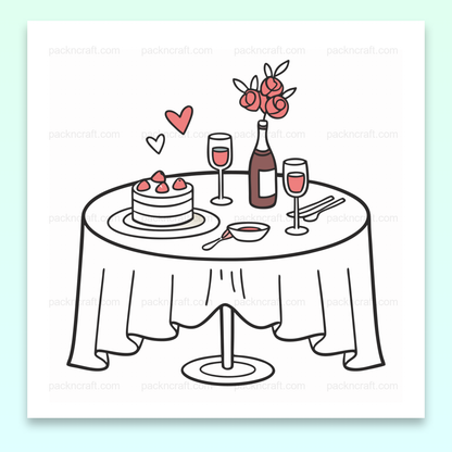 Illustration d'une élégante table de mariage avec vin et gâteau.