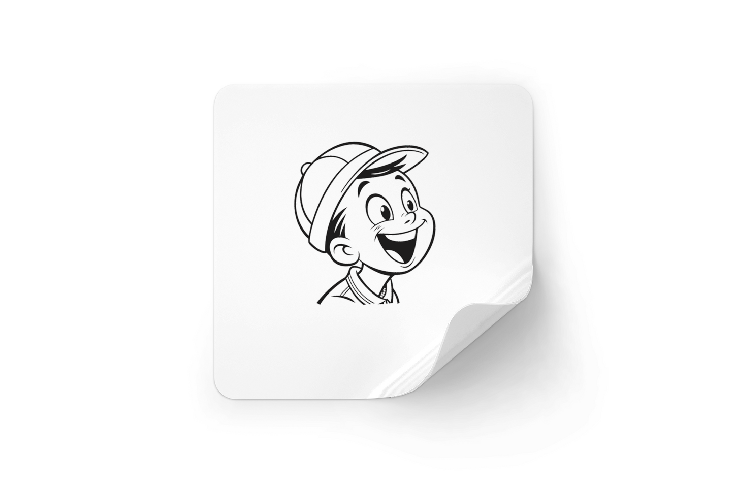 Sticker représentant un garçon joyeux avec casquette dans un style cartoon enfantin