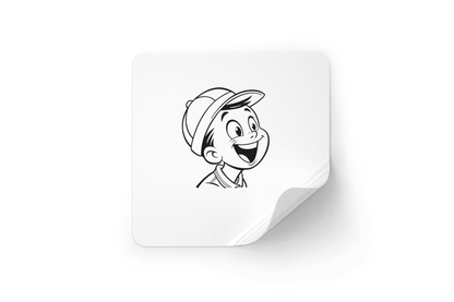 Sticker représentant un garçon joyeux avec casquette dans un style cartoon enfantin